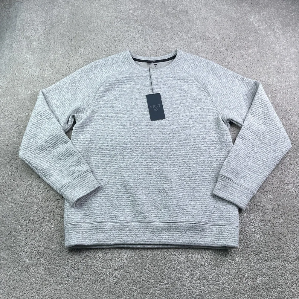NEW VRST Sweatshirt Mens Medium Light Grey Heather Recharge Crew Neck Raglan Tag